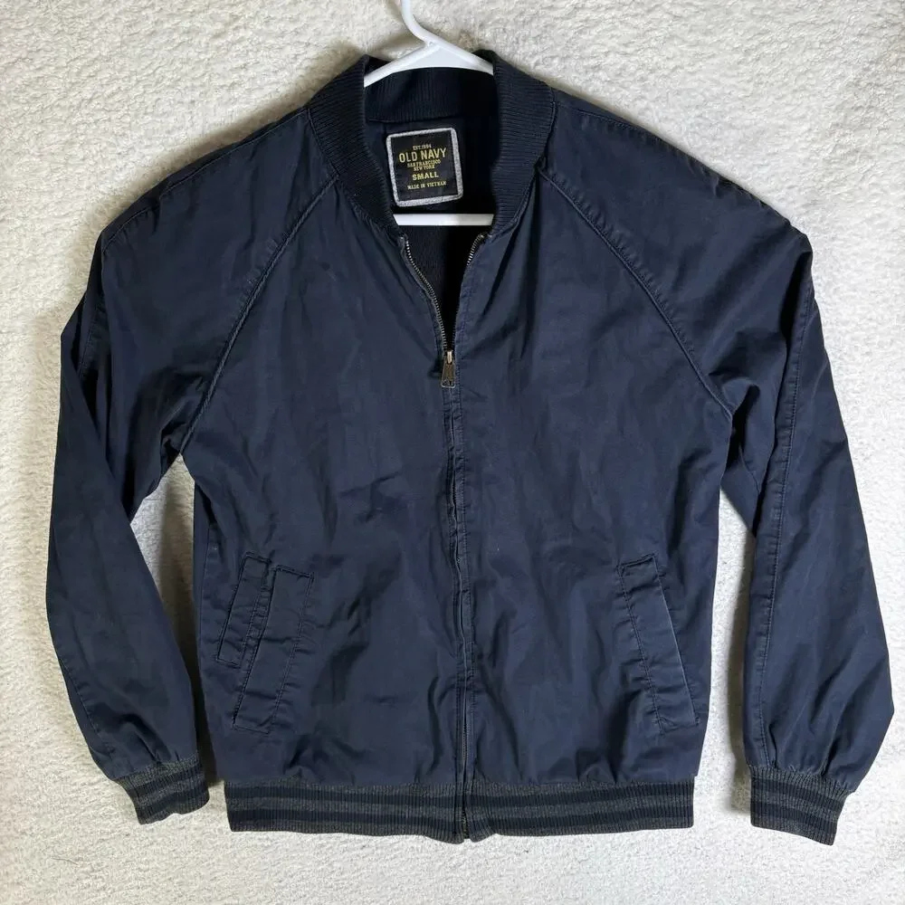 Vintage Old Navy Bomber Jacket Mens Small Blue Varsity Mesh Lined Band Collar